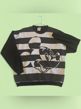 Striped black and white Mickey, Disney Wear Vintage tag, Early 80s - mid 90s, L